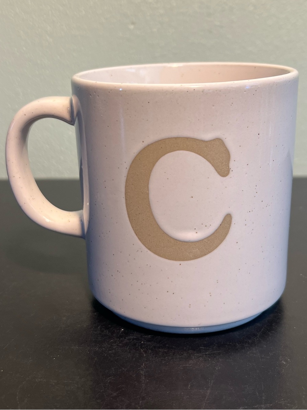 NWT Letter "C" Initial Monogram Beige Stoneware Coffee Mug with Brown Speckles